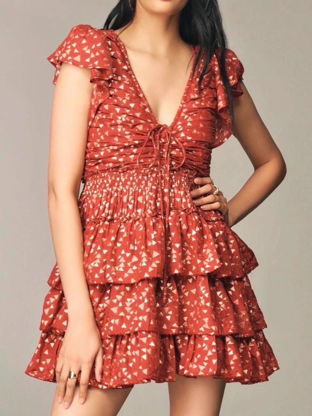Anthropologie Short-Sleeve Ruffled Mini Dress